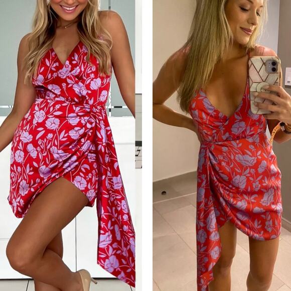 Lovers + Friends Kamala Patterned Floral Mini Dress Faux Wrap sz XS and Drape - Picture 1 of 16
